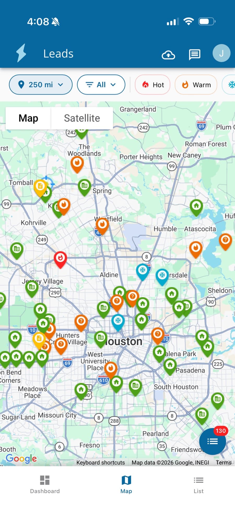 Claim Manager — mobile leads map